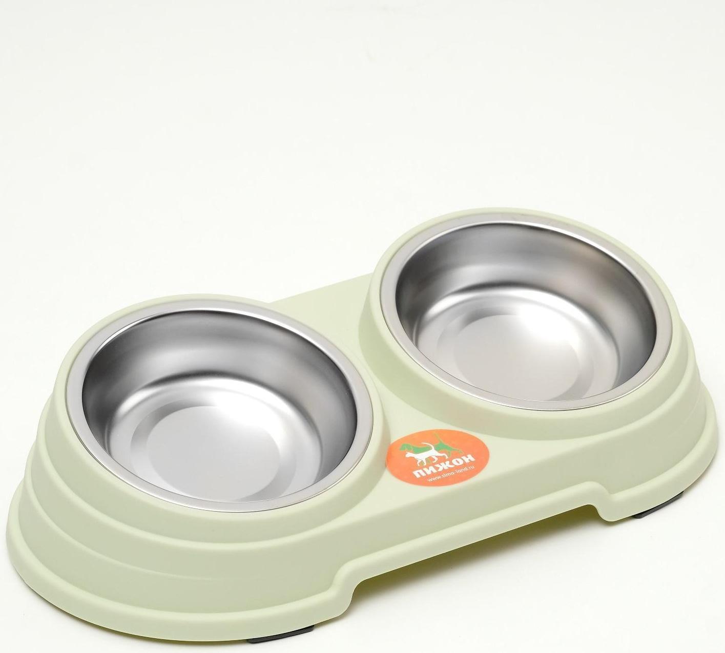 Миска металлическая двойная наклонная на пластиковом основании, 28,5 х 15 х 7 см, зелёная