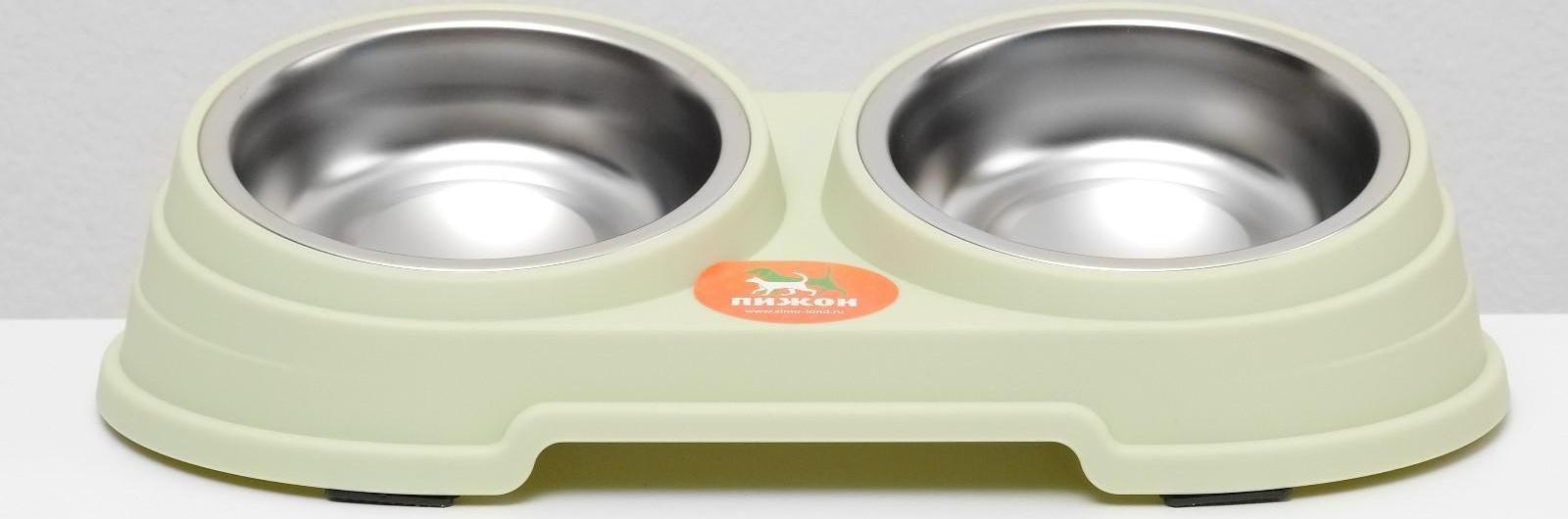 Миска металлическая двойная наклонная на пластиковом основании, 28,5 х 15 х 7 см, зелёная