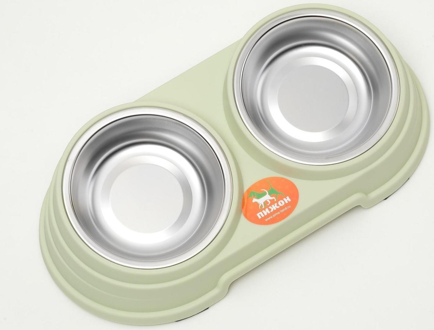 Миска металлическая двойная наклонная на пластиковом основании, 28,5 х 15 х 7 см, зелёная
