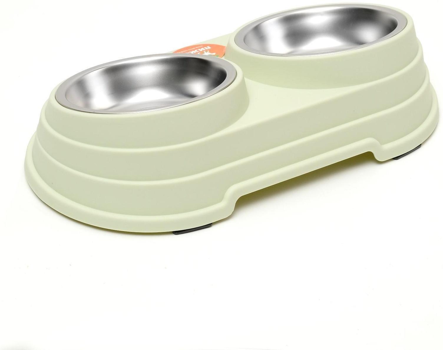 Миска металлическая двойная наклонная на пластиковом основании, 28,5 х 15 х 7 см, зелёная