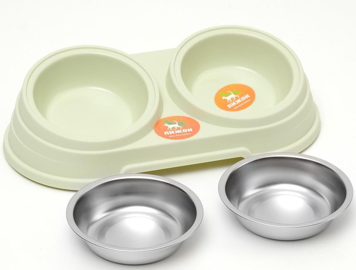 Миска металлическая двойная наклонная на пластиковом основании, 28,5 х 15 х 7 см, зелёная