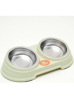 Миска металлическая двойная наклонная на пластиковом основании, 28,5 х 15 х 7 см, зелёная