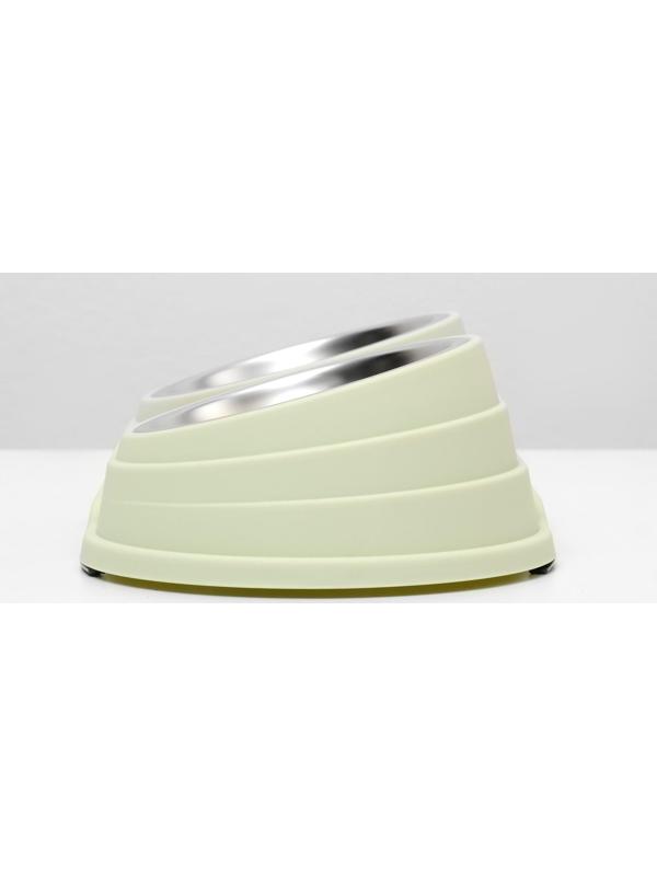 Миска металлическая двойная наклонная на пластиковом основании, 28,5 х 15 х 7 см, зелёная