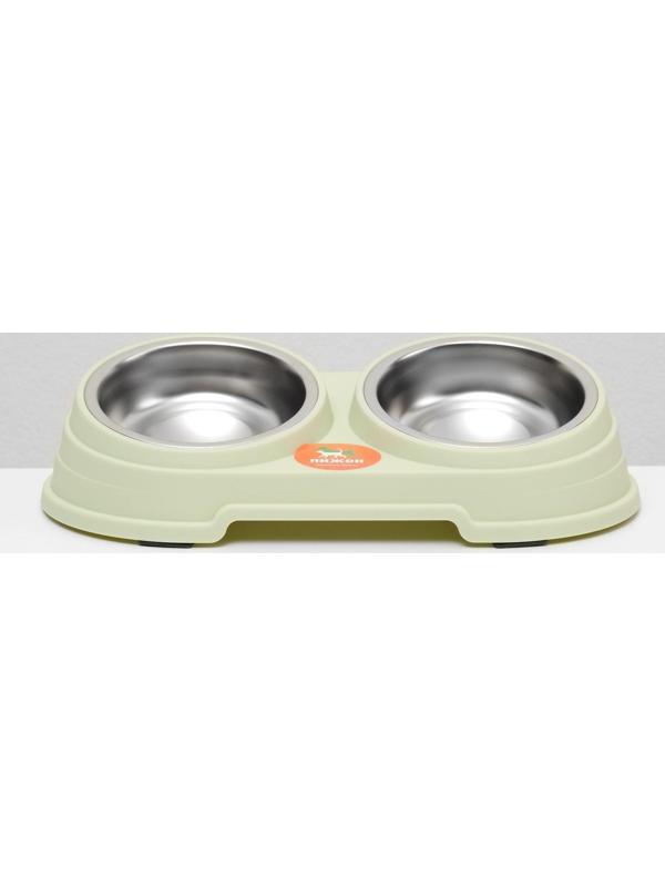 Миска металлическая двойная наклонная на пластиковом основании, 28,5 х 15 х 7 см, зелёная