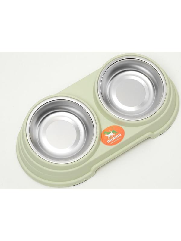 Миска металлическая двойная наклонная на пластиковом основании, 28,5 х 15 х 7 см, зелёная