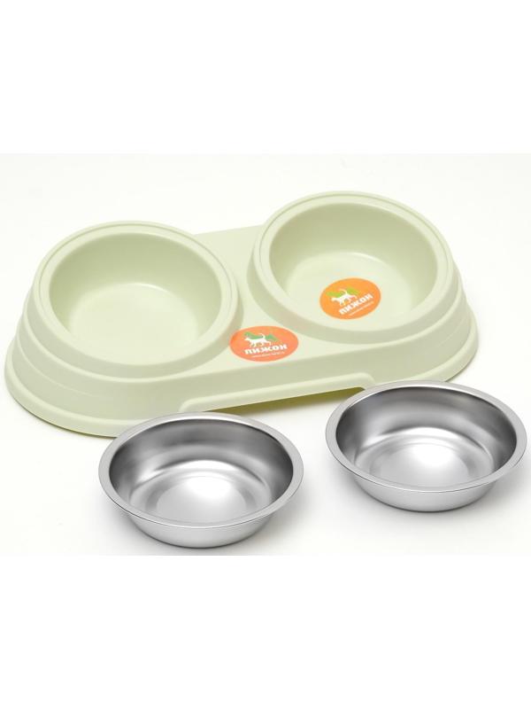 Миска металлическая двойная наклонная на пластиковом основании, 28,5 х 15 х 7 см, зелёная