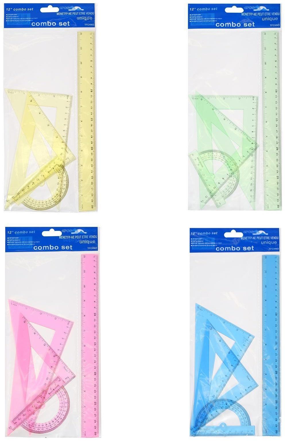 Набор чертёжный 4 предмета (линейка 30 см, угольник 19 см/ 30°, угольник 13 см/ 45°, транспортир) МИКС