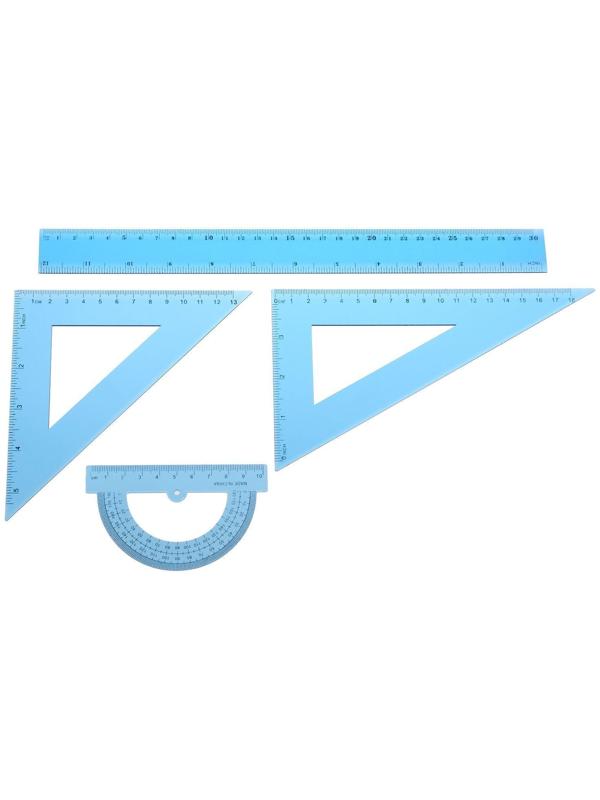 Набор чертёжный 4 предмета (линейка 30 см, угольник 19 см/ 30°, угольник 13 см/ 45°, транспортир) МИКС