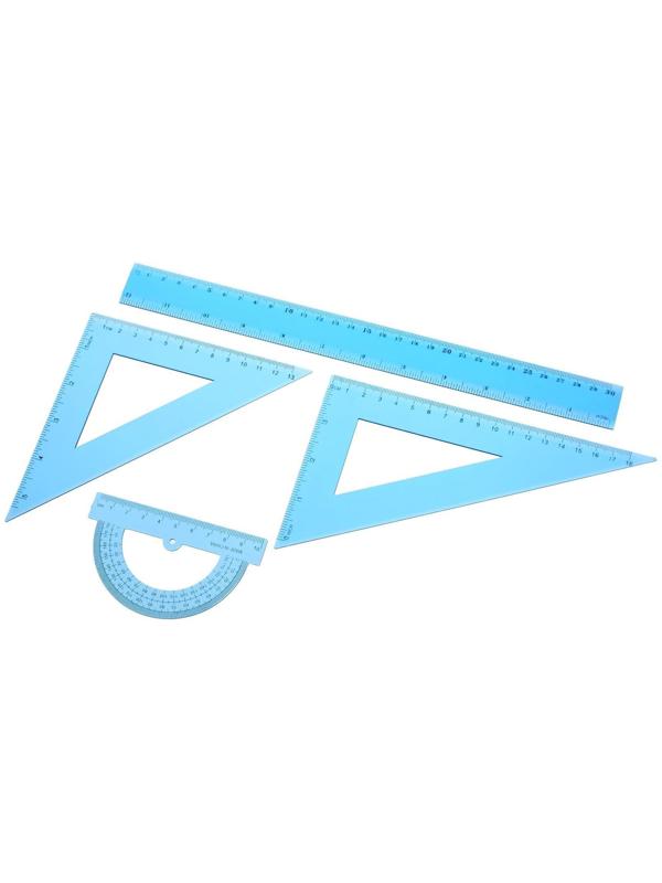 Набор чертёжный 4 предмета (линейка 30 см, угольник 19 см/ 30°, угольник 13 см/ 45°, транспортир) МИКС