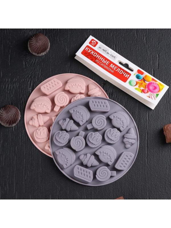 Форма для льда и кондитерских украшений Доляна «Сладости», 12×1 см, силикон, 16 ячеек, цвет МИКС