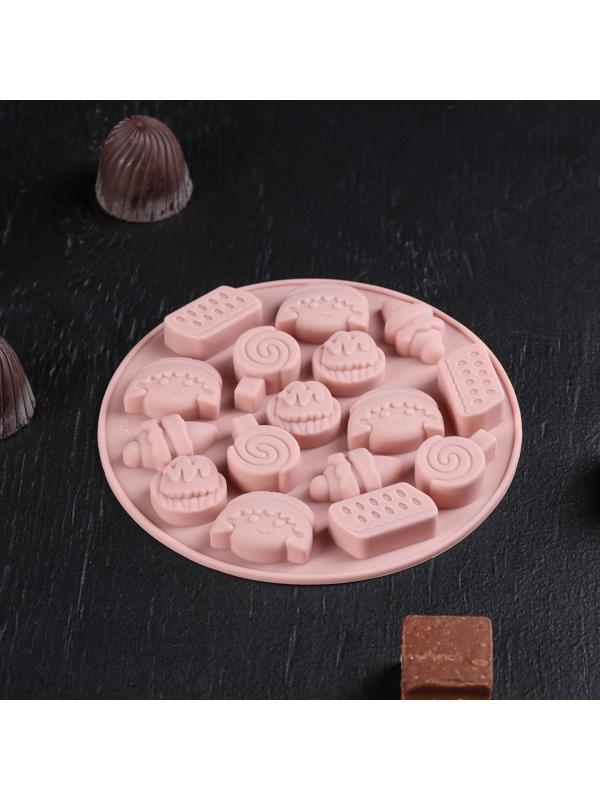 Форма для льда и кондитерских украшений Доляна «Сладости», 12×1 см, силикон, 16 ячеек, цвет МИКС