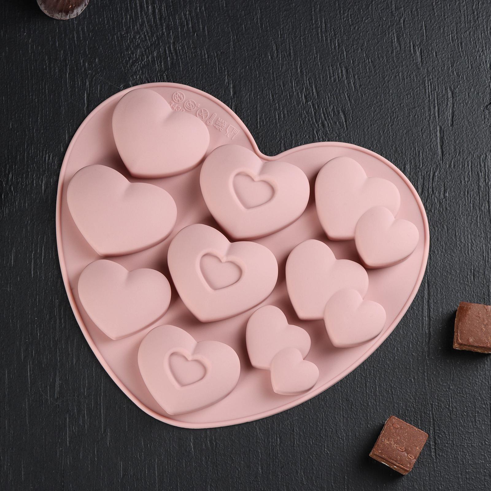 Форма для льда и кондитерских украшений «Лямур», 20,5×19×2 см, силикон, 9 ячеек, цвет МИКС