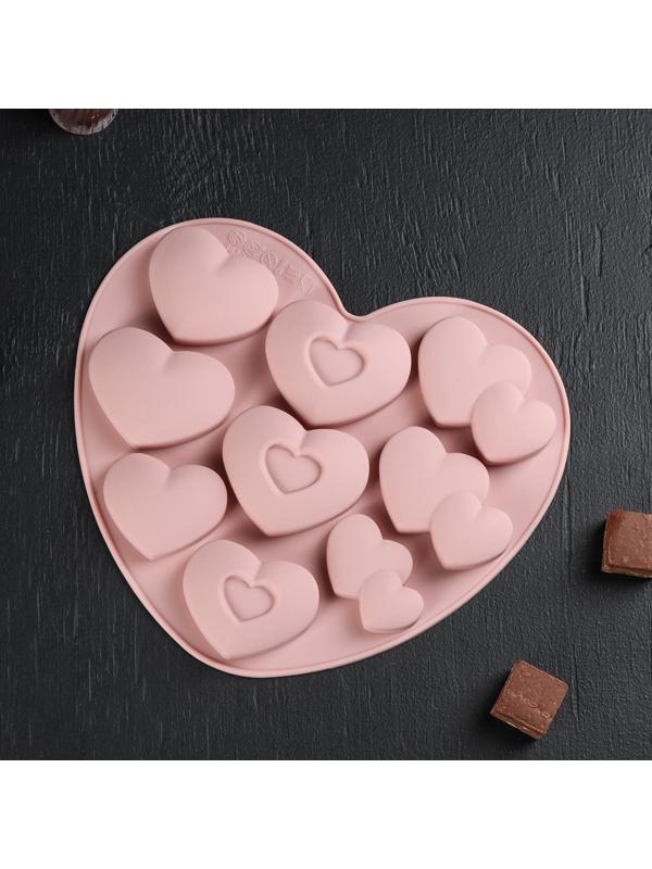 Форма для льда и кондитерских украшений «Лямур», 20,5×19×2 см, силикон, 9 ячеек, цвет МИКС