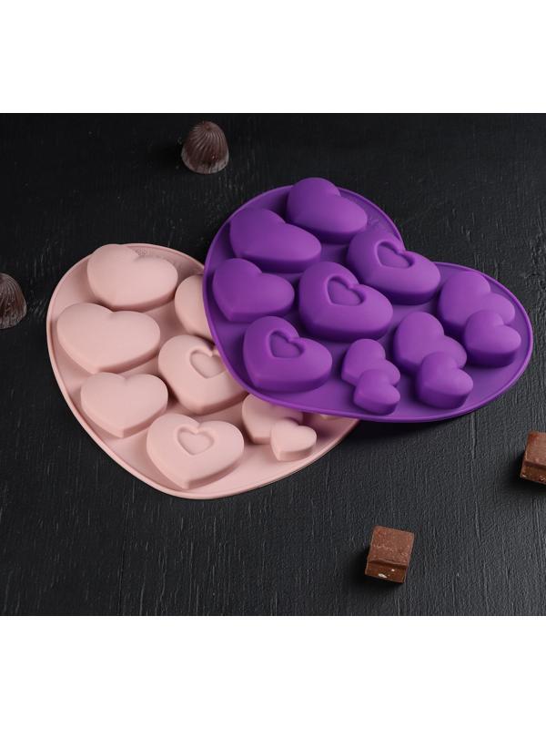 Форма для льда и кондитерских украшений «Лямур», 20,5×19×2 см, силикон, 9 ячеек, цвет МИКС