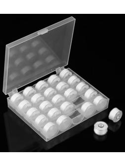 Набор шпулек с нитками в контейнере, d = 20 мм, 25 шт, цвет белый