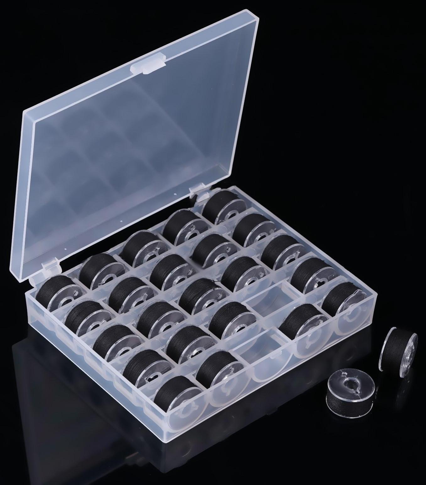 Набор шпулек с нитками в контейнере, d = 20 мм, 25 шт, цвет чёрный