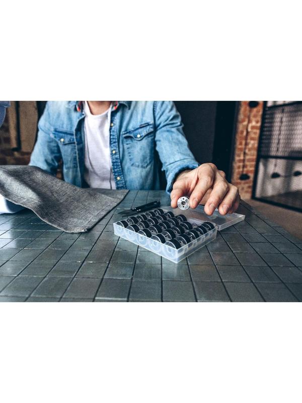 Набор шпулек с нитками в контейнере, d = 20 мм, 25 шт, цвет чёрный