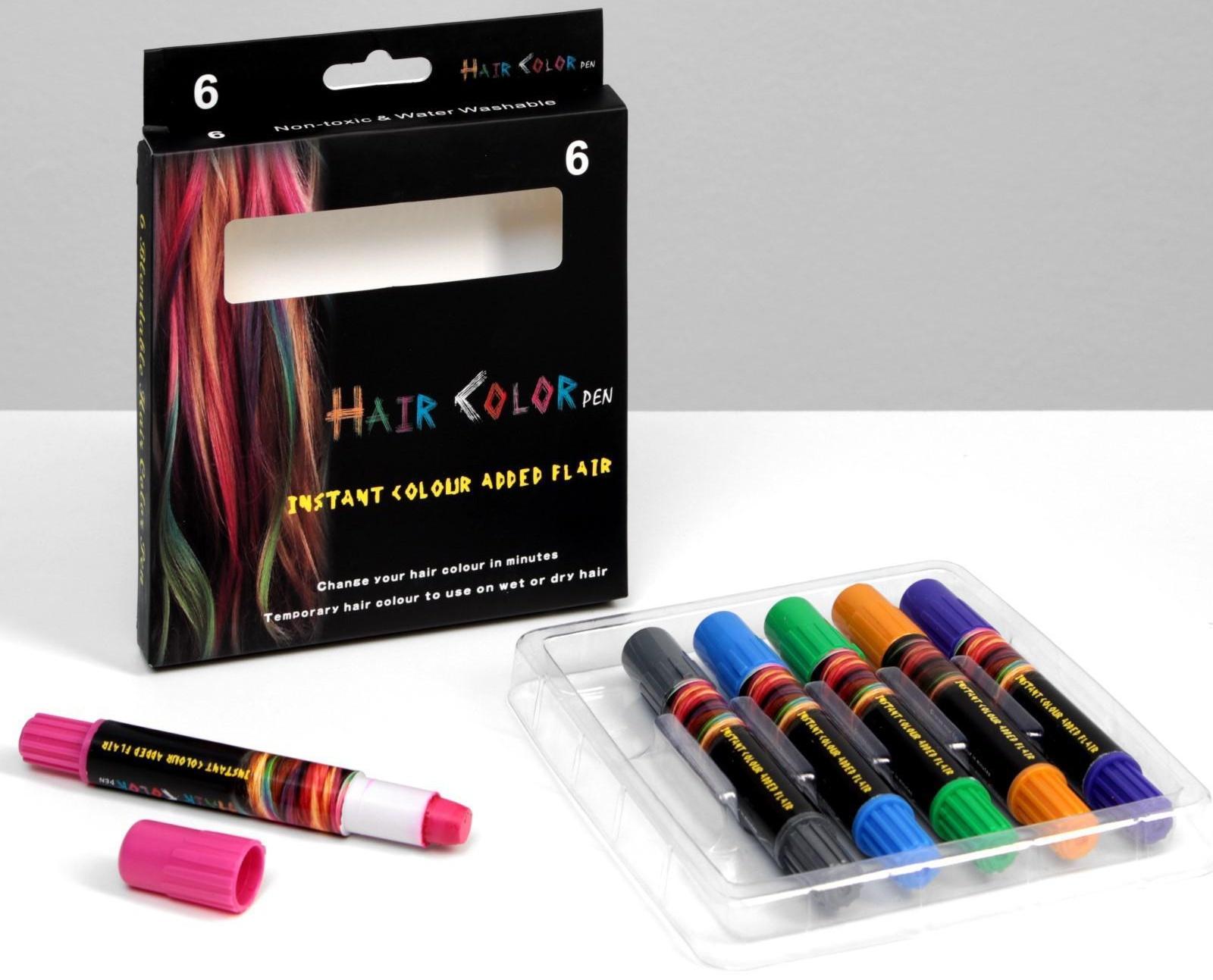 Набор мелков-карандашей для волос, 6 шт.