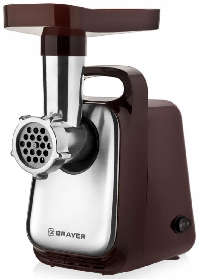 Мясорубка BRAYER BR1601, 1300 Вт, 1.5 кг/мин, реверс, 2 насадки, серо-чёрная