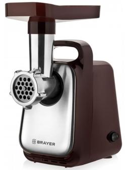 Мясорубка BRAYER BR1601, 1300 Вт, 1.5 кг/мин, реверс, 2 насадки, серо-чёрная