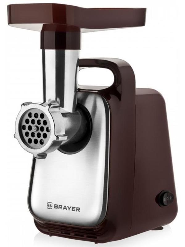 Мясорубка BRAYER BR1601, 1300 Вт, 1.5 кг/мин, реверс, 2 насадки, серо-чёрная