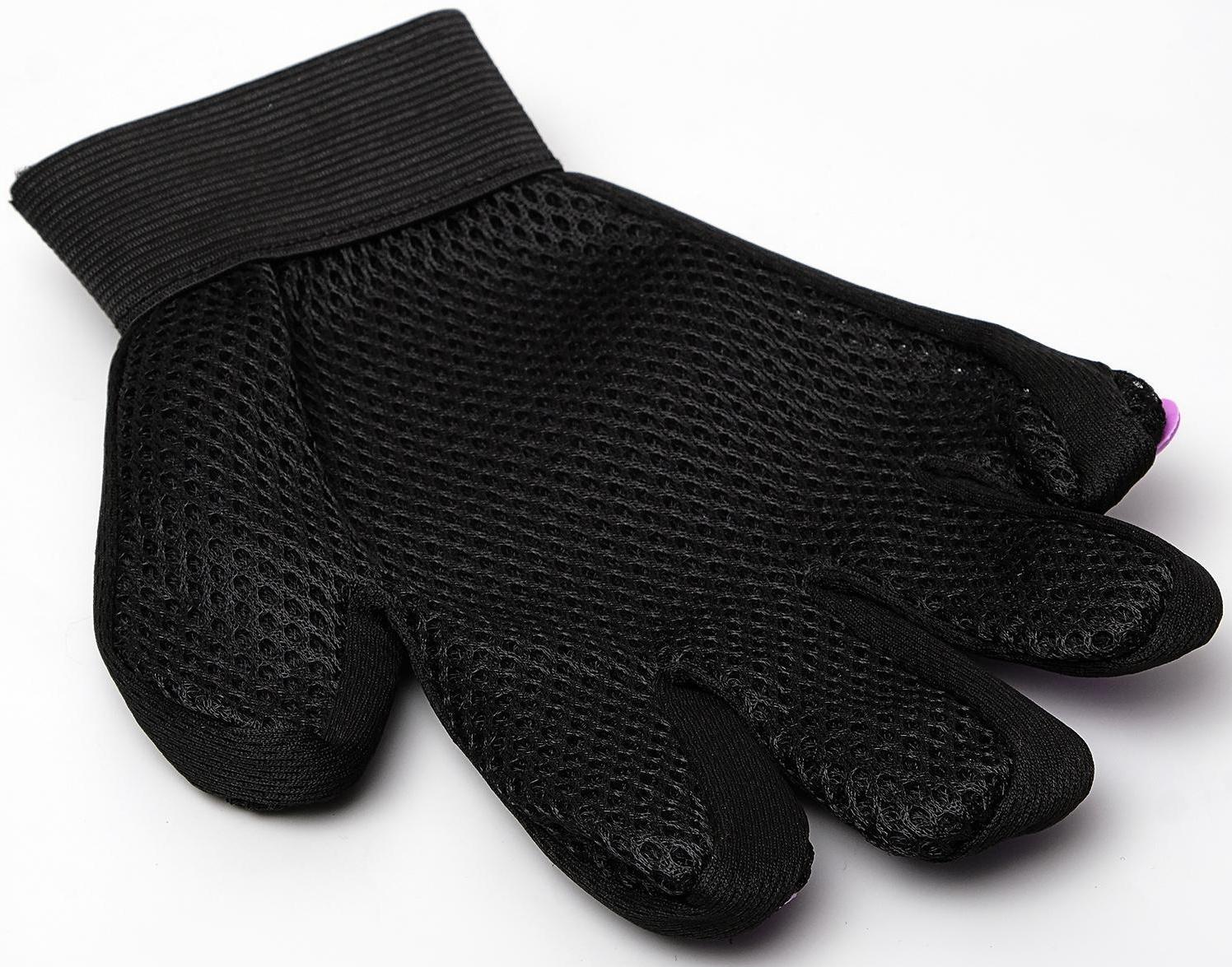 Рукавица-щетка для шерсти на левую руку из неопрена с удлиненными зубчиками, фиолетовая