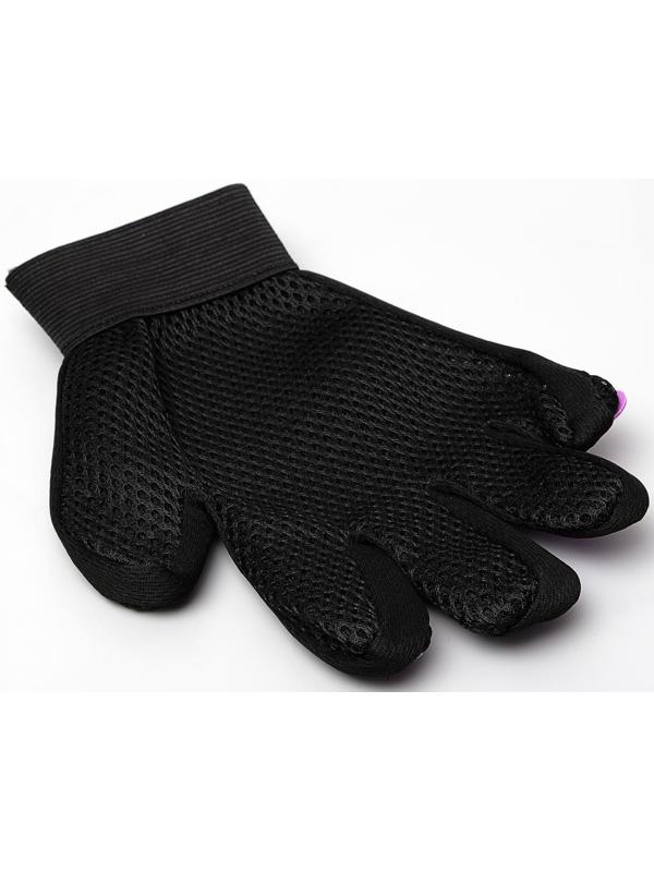 Рукавица-щетка для шерсти на левую руку из неопрена с удлиненными зубчиками, фиолетовая