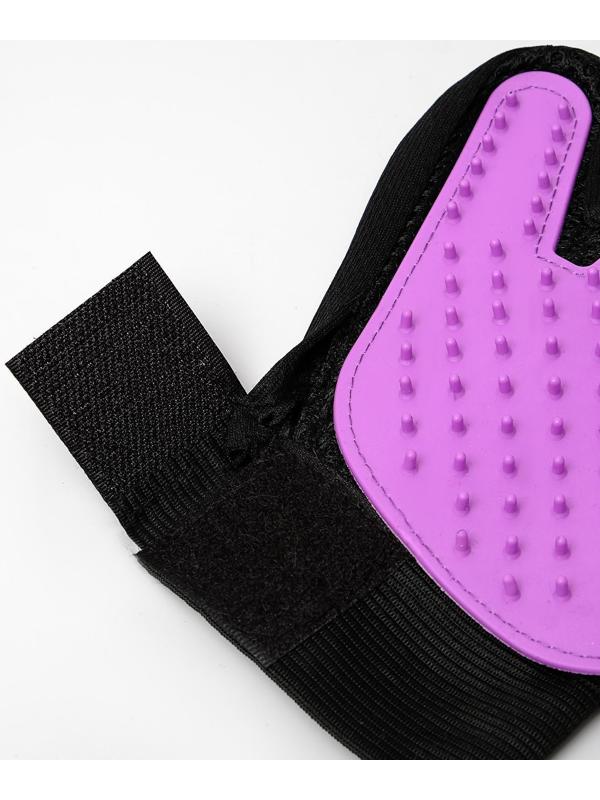 Рукавица-щетка для шерсти на левую руку из неопрена с удлиненными зубчиками, фиолетовая