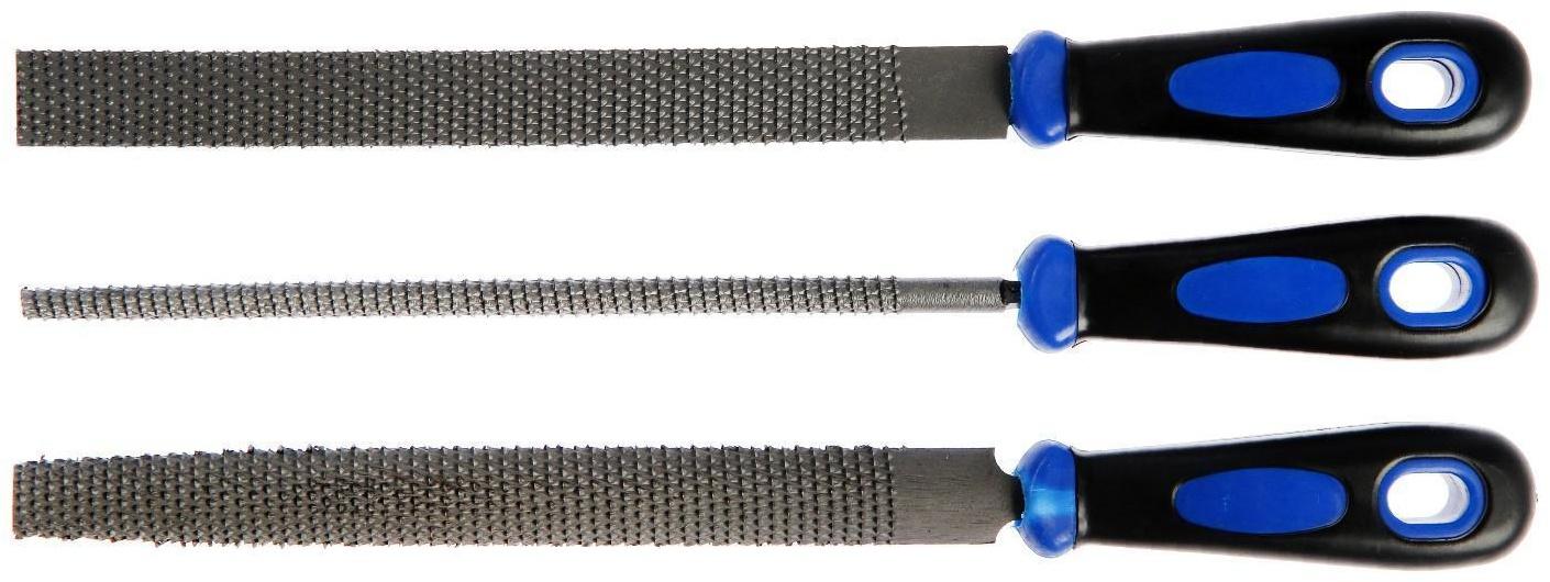 Набор рашпилей ТУНДРА, сталь У10, пластиковые рукоятки, 200 мм, 3 шт.