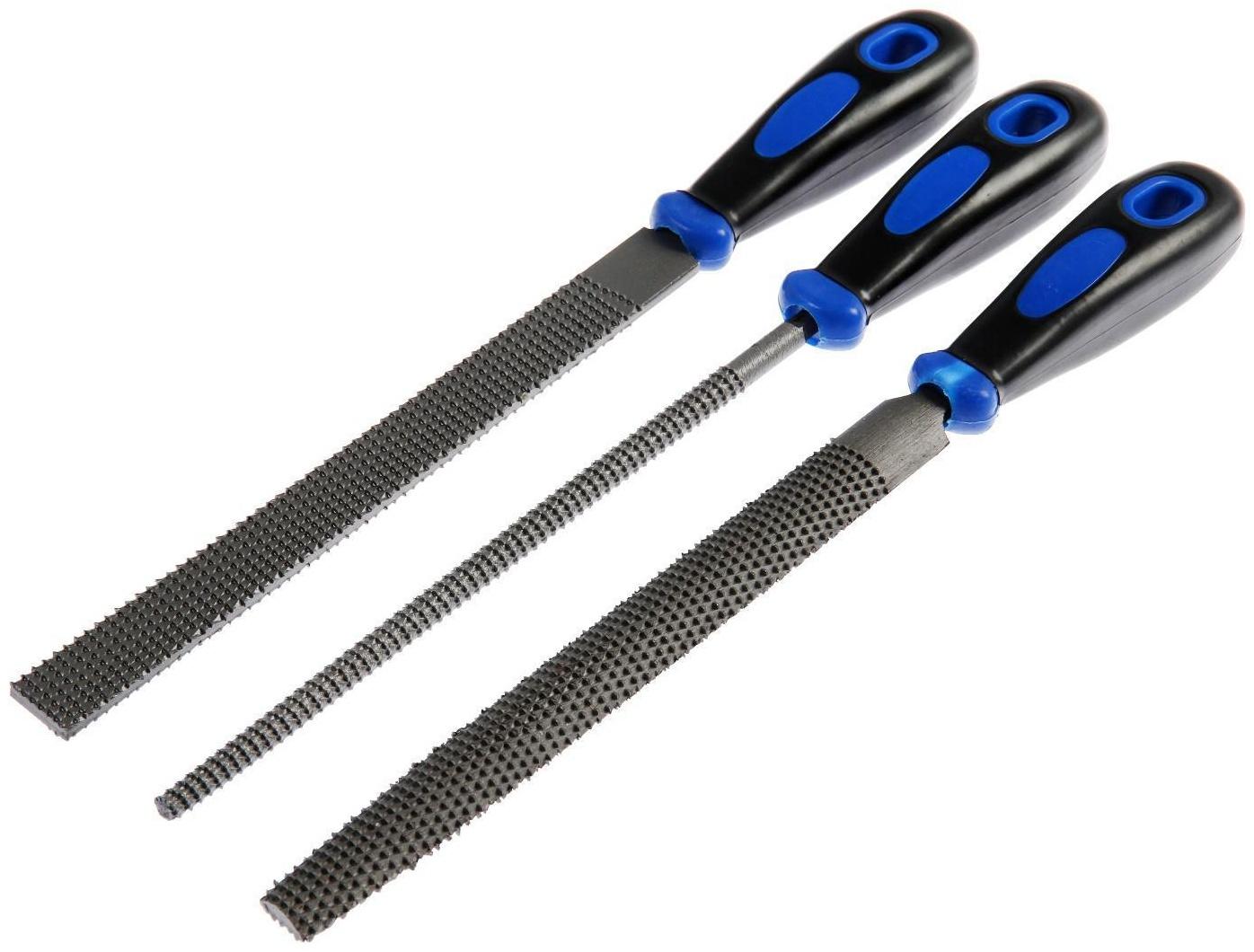 Набор рашпилей ТУНДРА, сталь У10, пластиковые рукоятки, 200 мм, 3 шт.