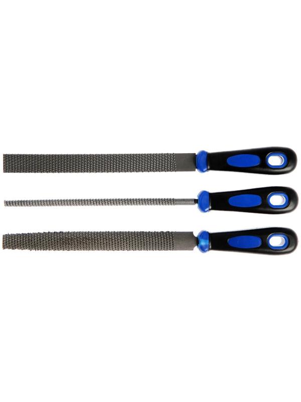 Набор рашпилей ТУНДРА, сталь У10, пластиковые рукоятки, 200 мм, 3 шт.