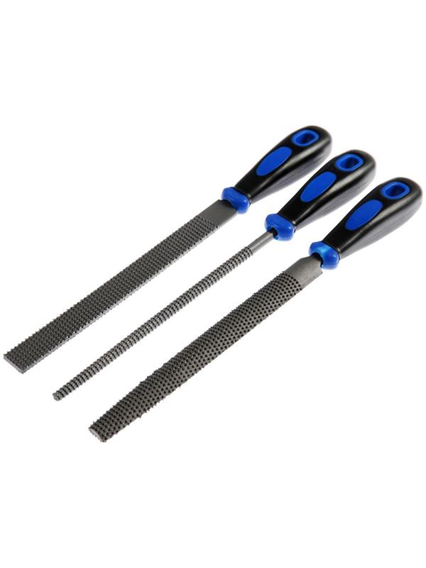 Набор рашпилей ТУНДРА, сталь У10, пластиковые рукоятки, 200 мм, 3 шт.