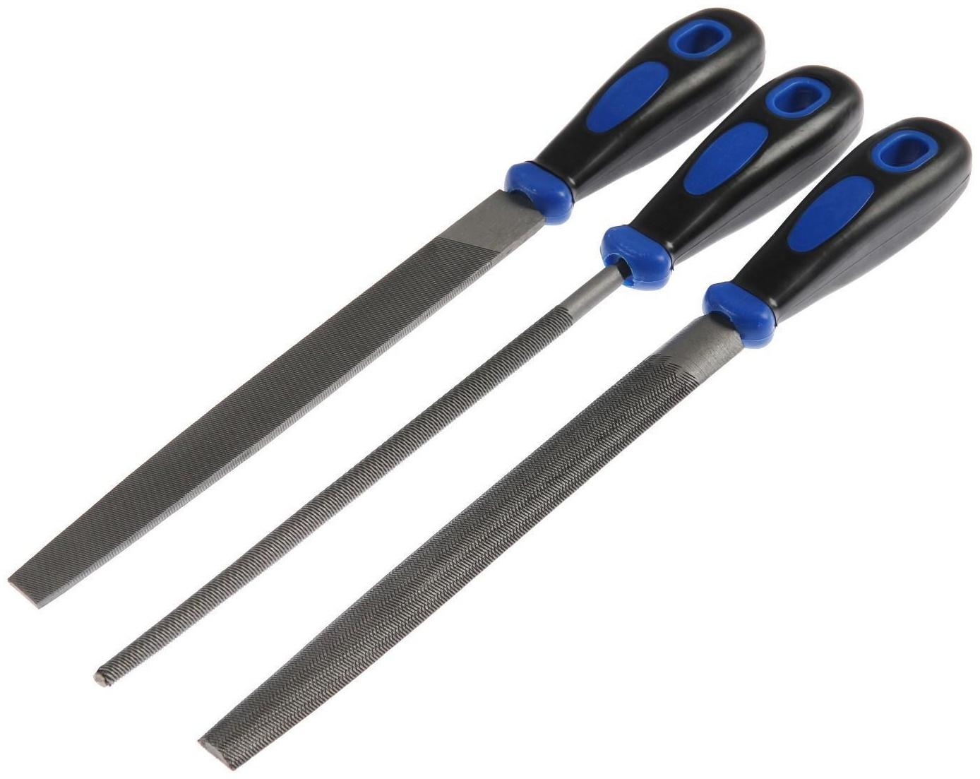 Набор напильников ТУНДРА, сталь У10, насечка №2, пластиковые рукоятки, 200 мм, 3 шт.