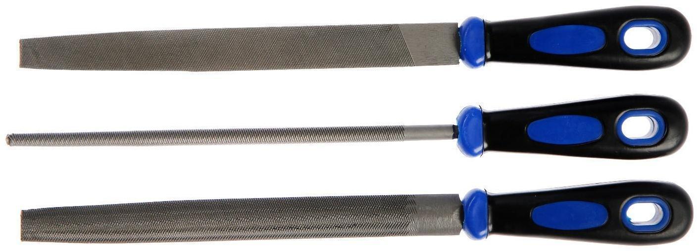 Набор напильников ТУНДРА, сталь У10, насечка №2, пластиковые рукоятки, 200 мм, 3 шт.