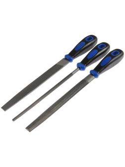 Набор напильников ТУНДРА, сталь У10, насечка №2, пластиковые рукоятки, 200 мм, 3 шт.
