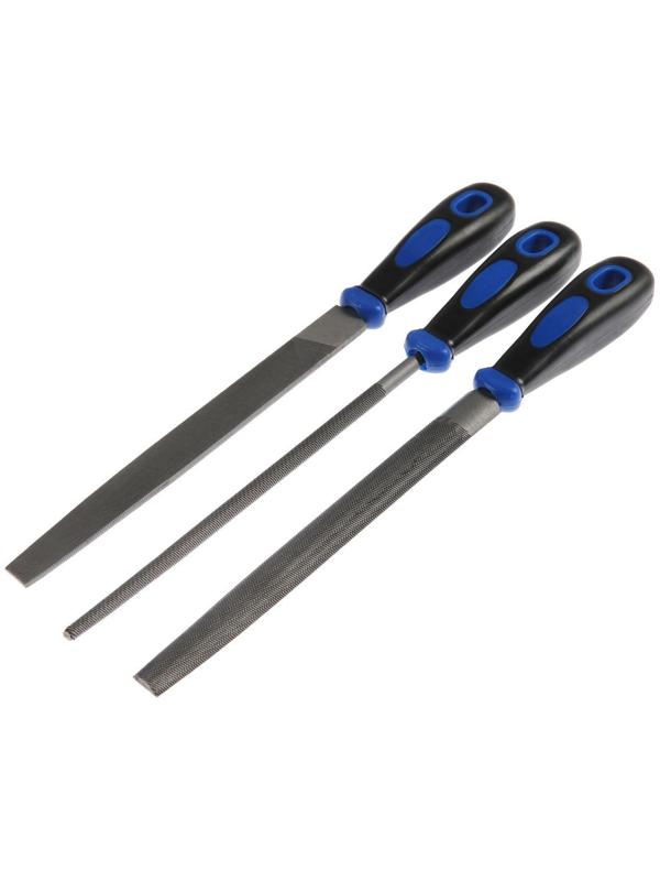 Набор напильников ТУНДРА, сталь У10, насечка №2, пластиковые рукоятки, 200 мм, 3 шт.