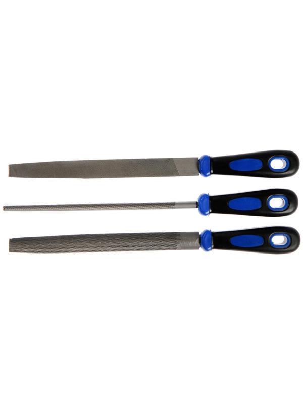 Набор напильников ТУНДРА, сталь У10, насечка №2, пластиковые рукоятки, 200 мм, 3 шт.