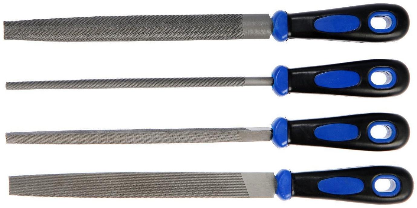 Набор напильников ТУНДРА, сталь У10, насечка №2, пластиковые рукоятки, 200 мм, 4 шт.