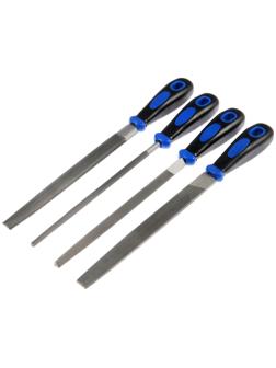 Набор напильников ТУНДРА, сталь У10, насечка №2, пластиковые рукоятки, 200 мм, 4 шт.