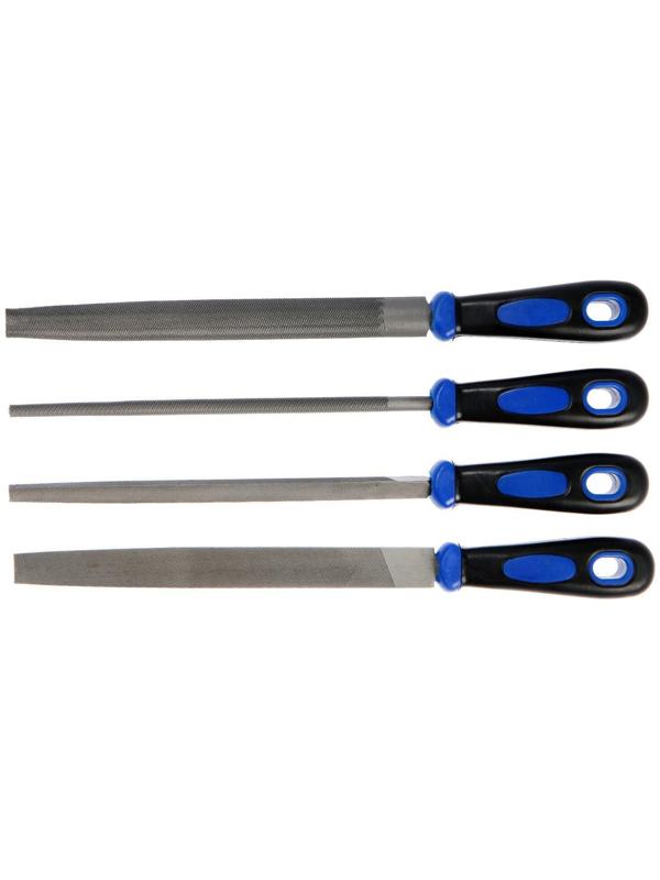 Набор напильников ТУНДРА, сталь У10, насечка №2, пластиковые рукоятки, 200 мм, 4 шт.