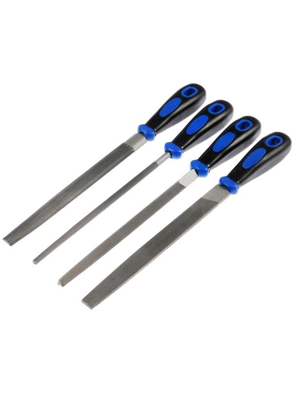 Набор напильников ТУНДРА, сталь У10, насечка №2, пластиковые рукоятки, 200 мм, 4 шт.