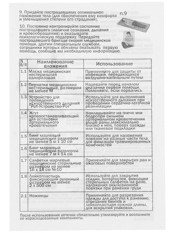 Аптечка автомобильная первой помощи TORSO, состав 2022, по приказу №1080н для Техосмотра