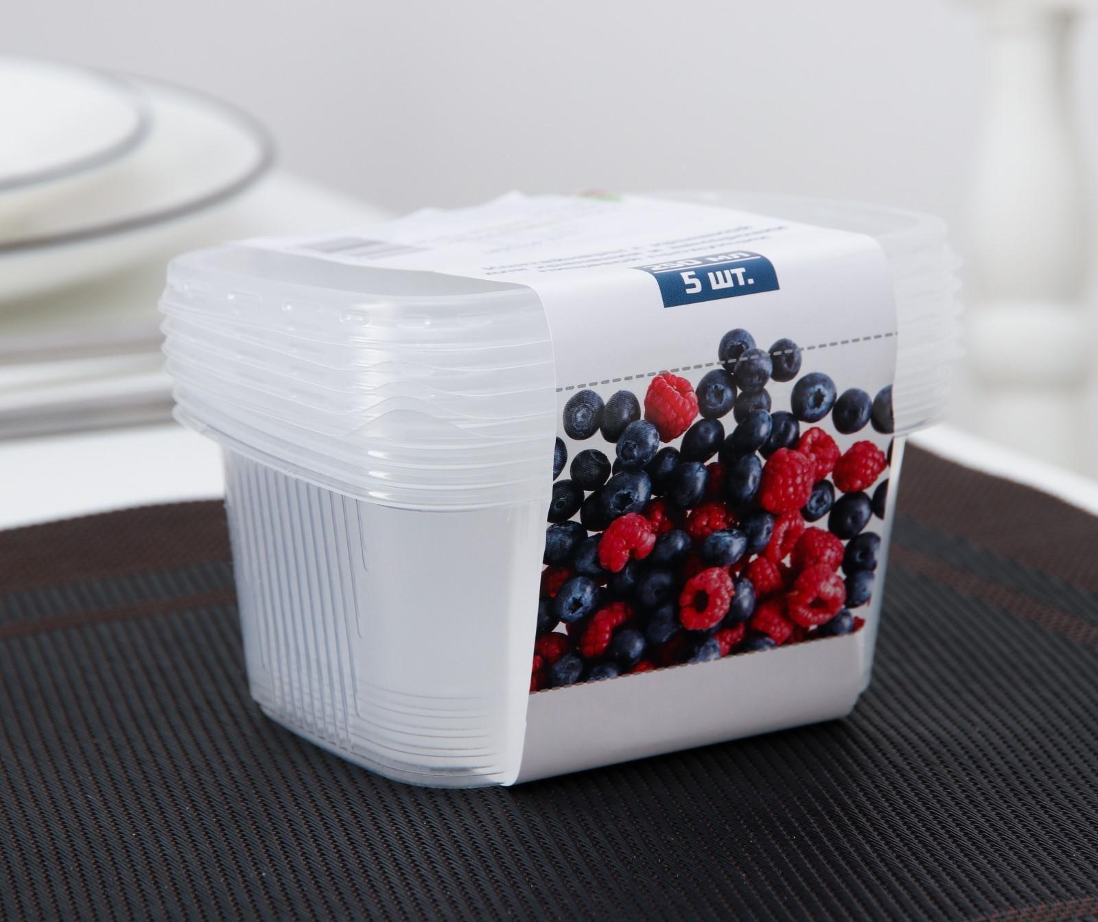 Набор контейнеров, 250 мл, 10,8×8,2 см, 5 шт, с крышкой, цвет прозрачный