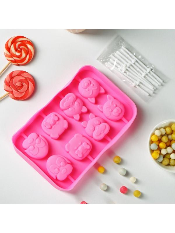 Форма для леденцов Доляна «Собакены», 16,2×10,5×1,7 см, 8 ячеек, цвет МИКС