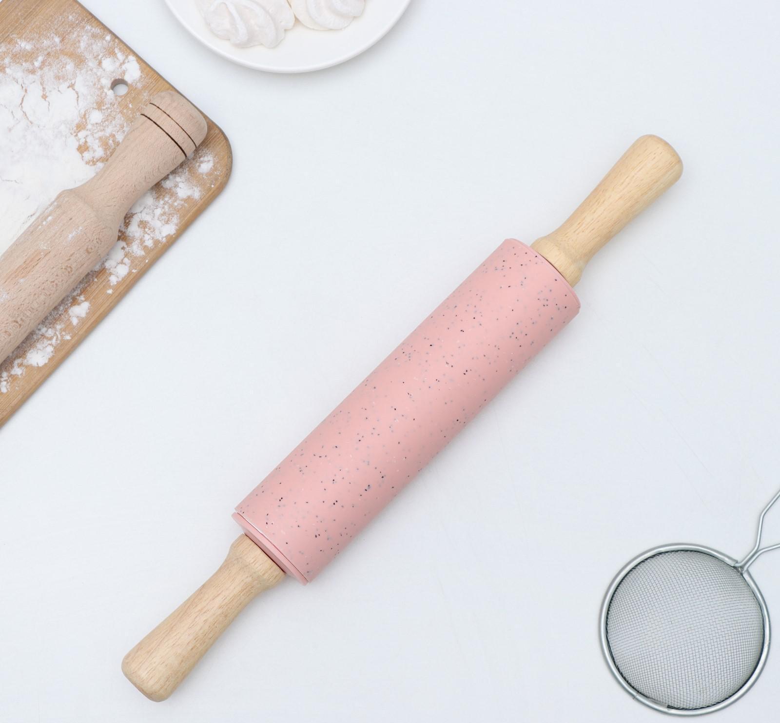 Скалка «Конфетти», 38×5,2 см, рабочая часть 19,5 см, цвет розовый