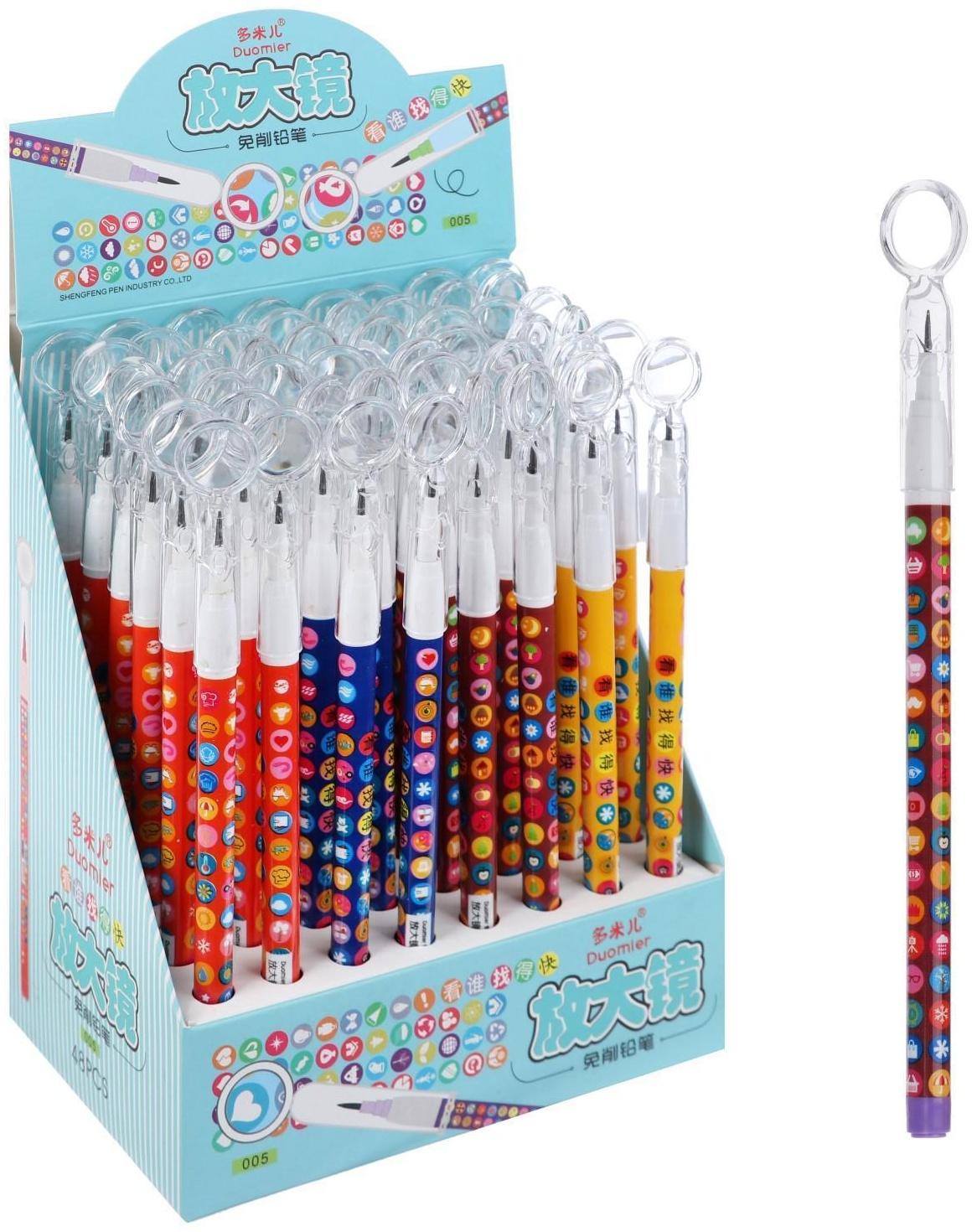 Карандаш секционный чернографитный с лупой, корпус МИКС