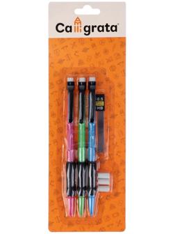 Набор карандашей автоматических 0,5 мм 3 штуки+грифели 0,5мм+3 шт., ластиков