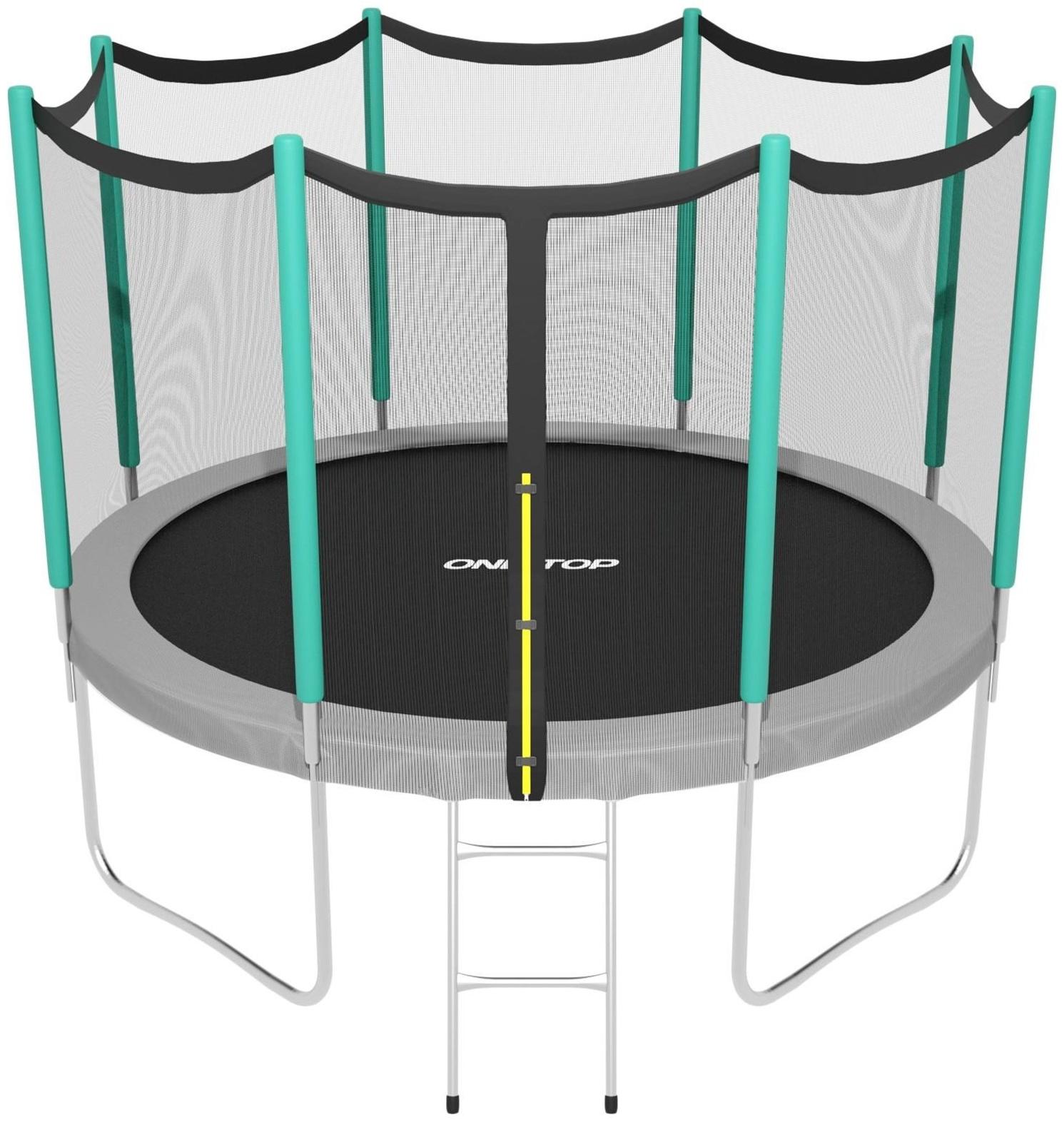 Батут 366 см, высота сетки h=173 см + лестница, цвет серый/салатовый