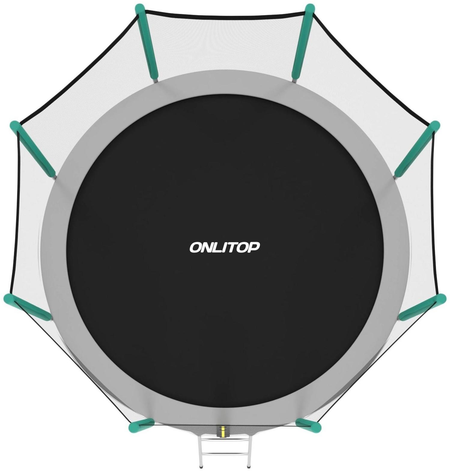 Батут 366 см, высота сетки h=173 см + лестница, цвет серый/салатовый
