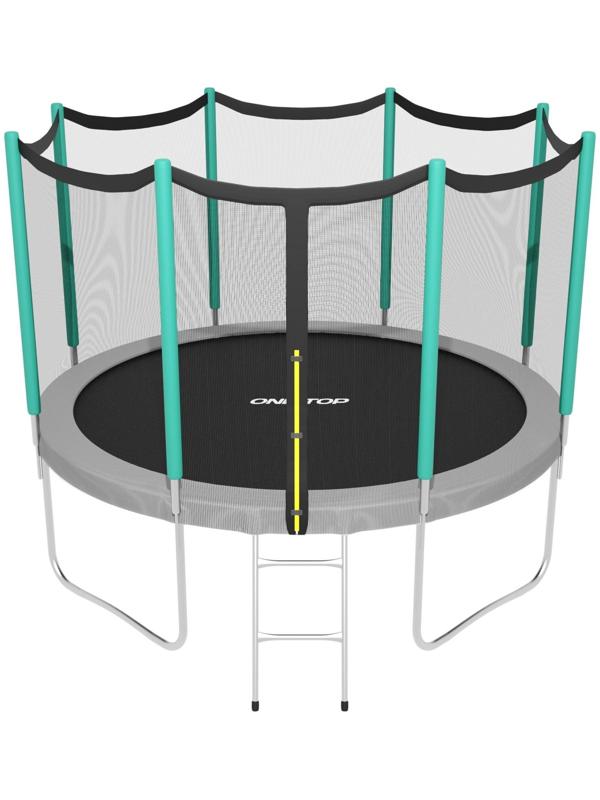 Батут 366 см, высота сетки h=173 см + лестница, цвет серый/салатовый